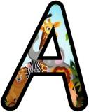 Free printable African Animals background cursive lettering sets.