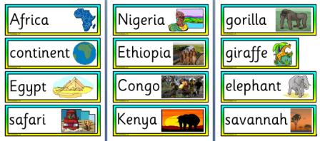 Free Printable Africa Vocabulary Cards