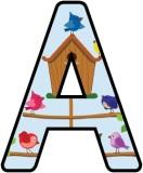 Free printable birdhouse background lettering sets for classroom display.
