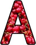 Printable Classroom Display Lettering with a Cherries background.  Fruit and Veg alphabet sets. 