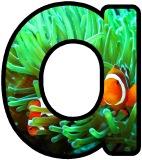 Free printable instant display digital lettering sets for display, scrapbooking etc. with a Clownfish background.