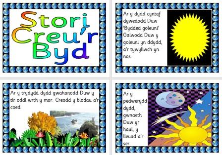 Stori Creu'r Byd Creation Story in Welsh Posters