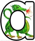 Free printable dragon background instant display lettering sets.