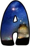 Free printable digital lettering sets for classroom bulletin board display.  Featuring Fireflies in a glass jar background.