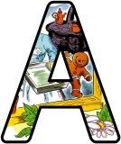 Free printable digital classroom display lettering with a Gingerbread Man Fairytale background.   