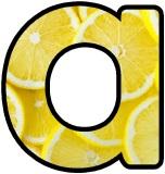 Printable Classroom Display Lettering with a Lemon Slices background.  Fruit and Veg alphabet sets.