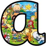 Free printable Nursery Rhyme Characters background instant display lettering sets for classroom display.