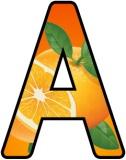 Lettering sets for classroom display featuring an orange fruit background image.