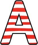 Printable Dr Seuss Lettering sets with a red and white striped background.