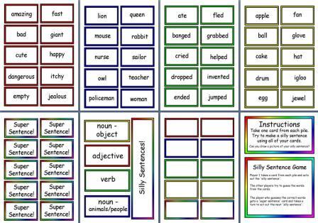 Literacy Resource  Silly Sentences Game for independant work in English Lessons
