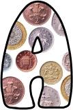 Free printable money, UK coins background instant display lettering sets for classroom bulletin board display.