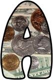 Free printable money, US Dollars coins and notes background instant display lettering sets for classroom bulletin board display.