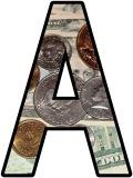 Free printable money, US Dollars coins and notes background instant display lettering sets for classroom bulletin board display.
