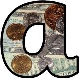 Free printable money, US Dollars coins and notes background instant display lettering sets for classroom bulletin board display.