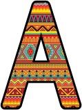 Aztec, Maya, Native American pattern background on orange.  Free printable instant display digital lettering sets for classroom display.