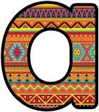 Aztec, Maya, Native American pattern background on orange.  Free printable instant display digital lettering sets for classroom display.