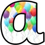 Free printable lettering sets - balloon background lettering for birthday, celebration, classroom displays.