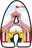 Free printable Circus themed lettering sets with a big top background.  Instant display digital lettering sets for display.
