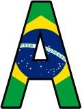 Free printable classroom display lettering sets - Brazil Flag background digital letters for classroom bulletin board display