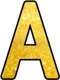 Bright Gold glitter background free printable lettering sets for classroom display, scrapbooking, crafts etc.