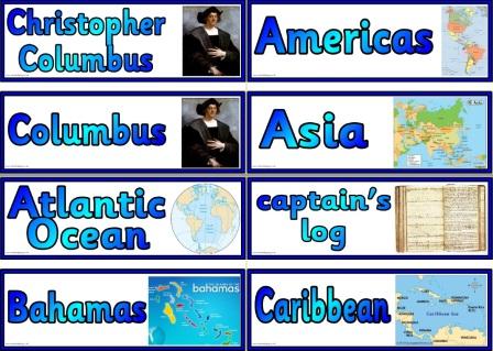 Free Printable Christopher Columbus vocabulary cards