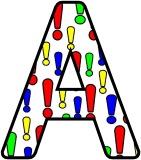 Free printable instant display lettering sets with an exclamation mark background.