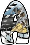 Movies, film reel, clapper board, cinema ticket background free printable instant display lettering sets for classroom display.