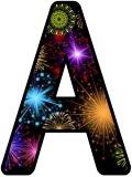 Free printable Fireworks background instant display digital lettering sets for classroom display.  Look great backed on metallic paper when on a dark board.