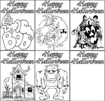 Free Printable Halloween Colouring Cards