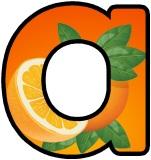 Lettering sets for classroom display featuring an orange fruit background image.