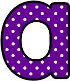 Free printable instant display letter sets with white polka dots on a purple background.