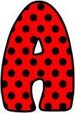 Red background with black polka dots background.  Perfect for a ladybird display.  Free printable instant display digital lettering sets.