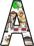 Free printable science investigations background instant display lettering sets for classroom bulletin board display.