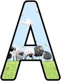 Free printable sheep lettering sets for classroom bulletin board display.