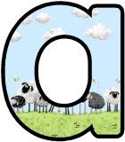 Free printable sheep lettering sets for classroom bulletin board display.