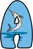 Free printable instant display digital lettering sets with a Swordfish/Marlin background.