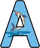 Free printable instant display digital lettering sets with a Swordfish/Marlin background.